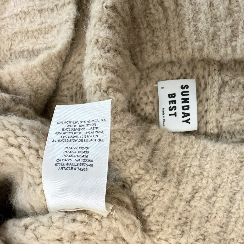 Sunday Best Cropped Cabled Knit Turtleneck Sweater - Beige/Tan - Picture 9 of 9